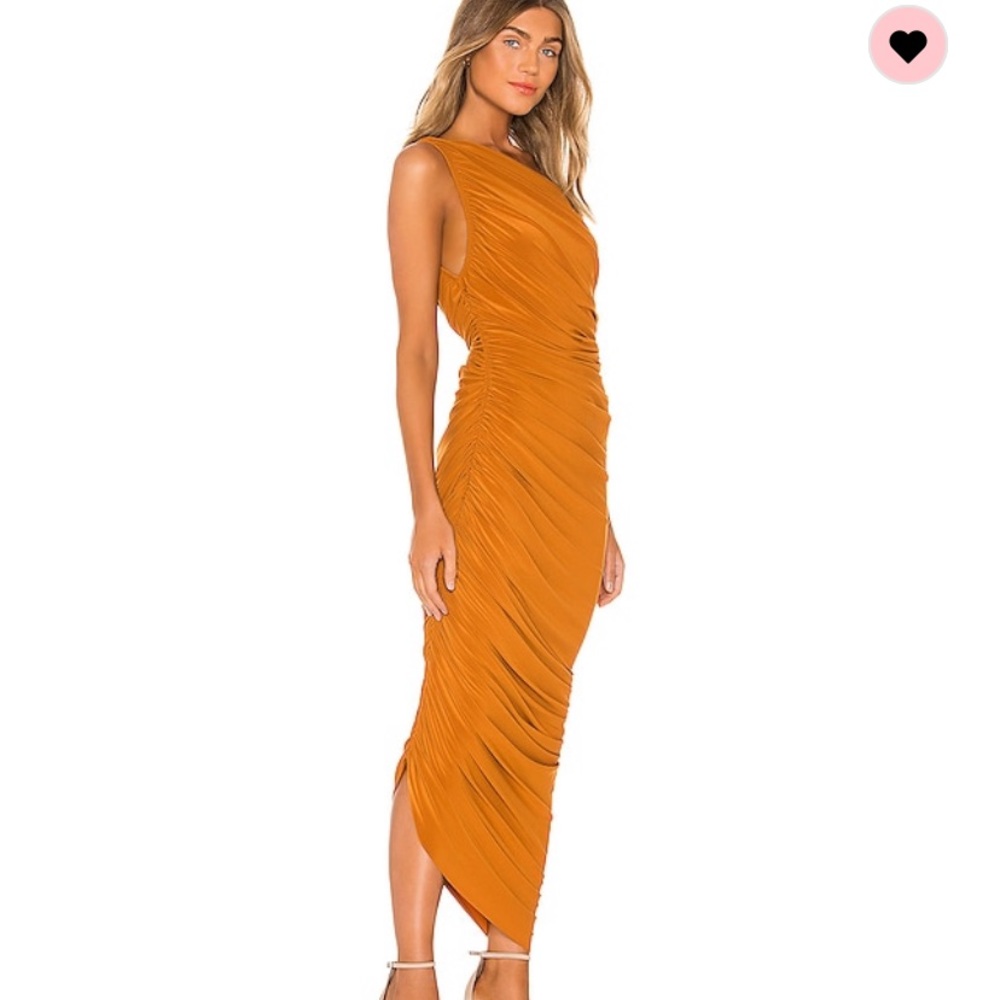 Norma Kamali Asymmetrical Ruched Dress in Burnt Orange